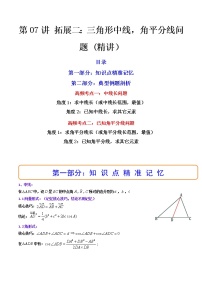 第07讲 拓展二：三角形中线，角平分线问题（讲）-2023年高考数学一轮复习讲练测（新教材新高考）