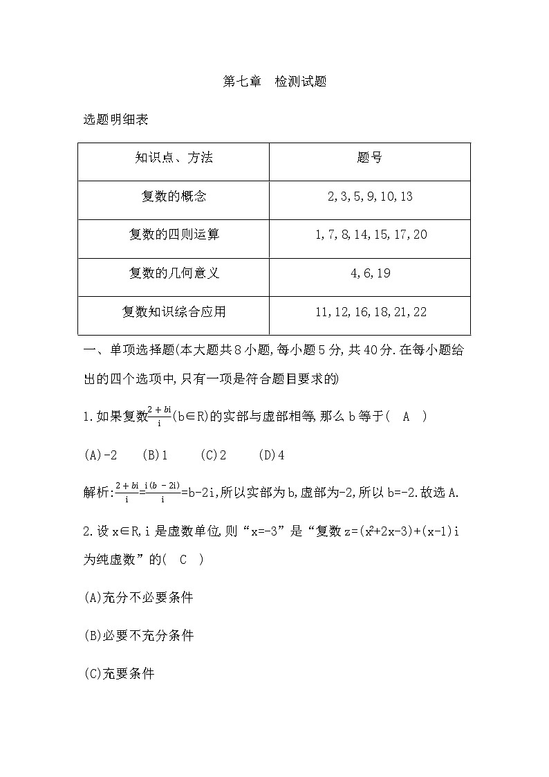 人教版高中数学必修第二册第七章复数检测试题含答案第1页