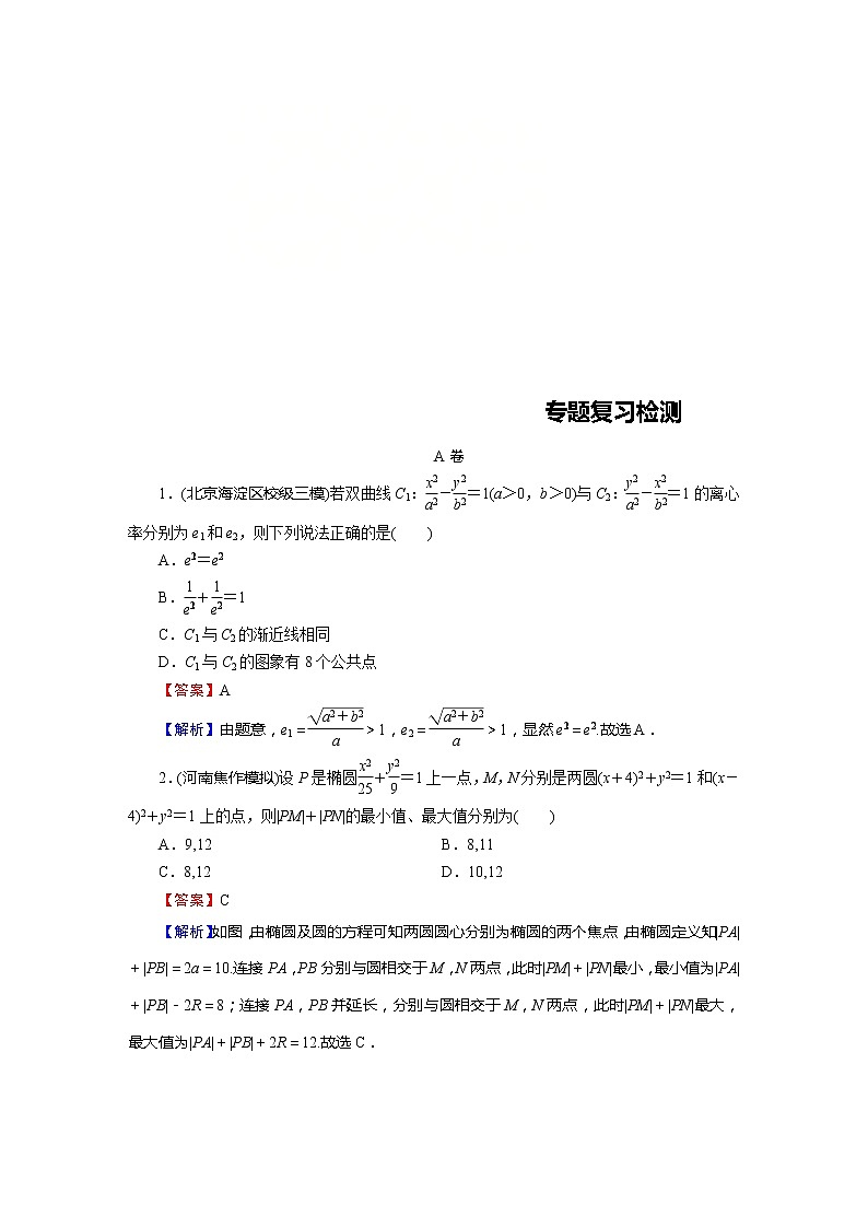 高考数学(理数)二轮复习专题6 第3讲《圆锥曲线的综合问题》练习 (含答案详解)第1页