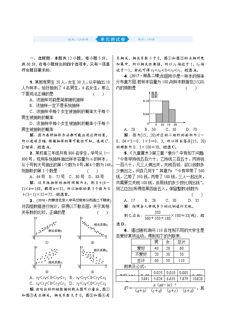 高考数学(理数)一轮复习11《统计》单元测试 (含详解)第1页