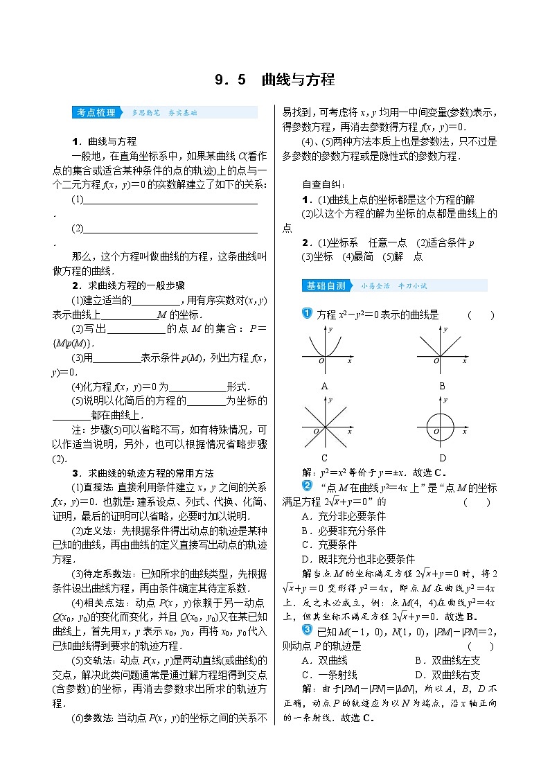 高考数学(理数)一轮复习学案9．5《曲线与方程》(含详解)第1页