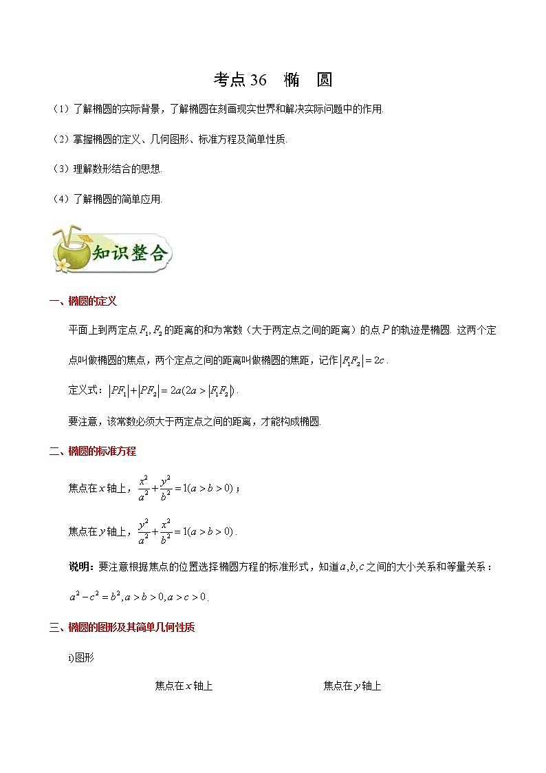 (通用版)高考数学(文数)一轮复习考点梳理与过关练习36《椭圆》(含详解)第1页
