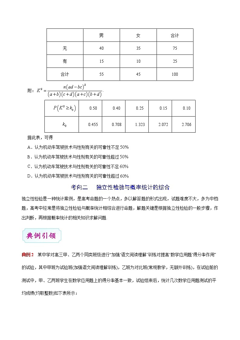 (通用版)高考数学(文数)一轮复习考点梳理与过关练习43《独立性检验》(含详解)第3页