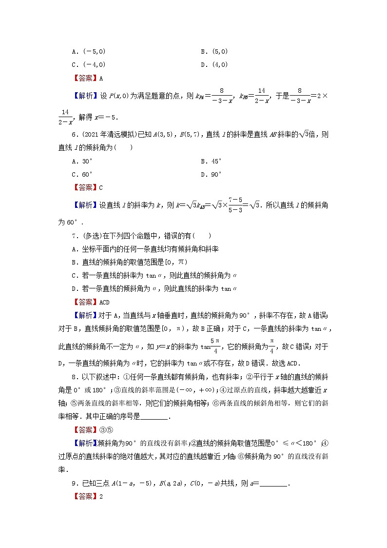 2022秋高中数学第二章直线和圆的方程2.1直线的倾斜角与斜率2.1.1倾斜角与斜率课后提能训练新人教A版选择性必修第一册02