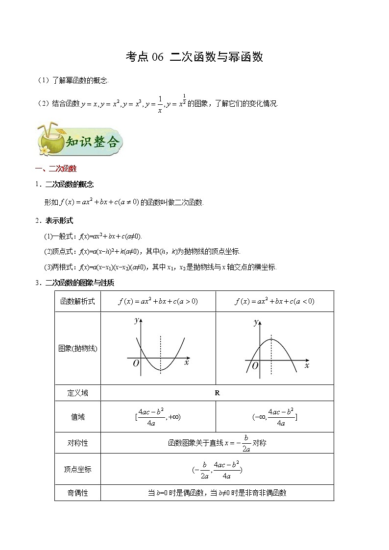 (通用版)高考数学(理数)一轮复习考点梳理与过关练习06《二次函数与幂函数》(含详解)第1页