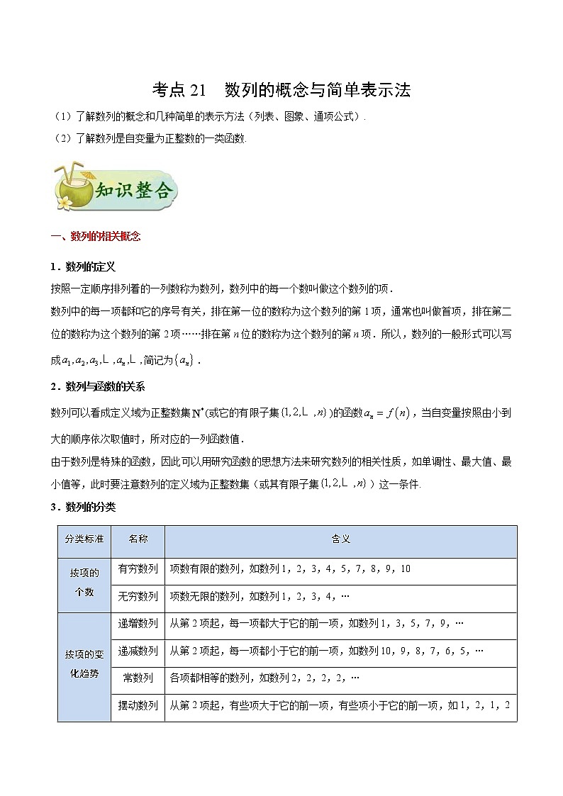 (通用版)高考数学(理数)一轮复习考点梳理与过关练习21《数列的概念与简单表示法》(含详解)01