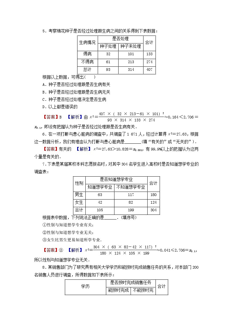 2022秋高中数学第八章成对数据的统计分析8.3列联表与独立性检验8.3.2独立性检验课后提能训练新人教A版选择性必修第三册02