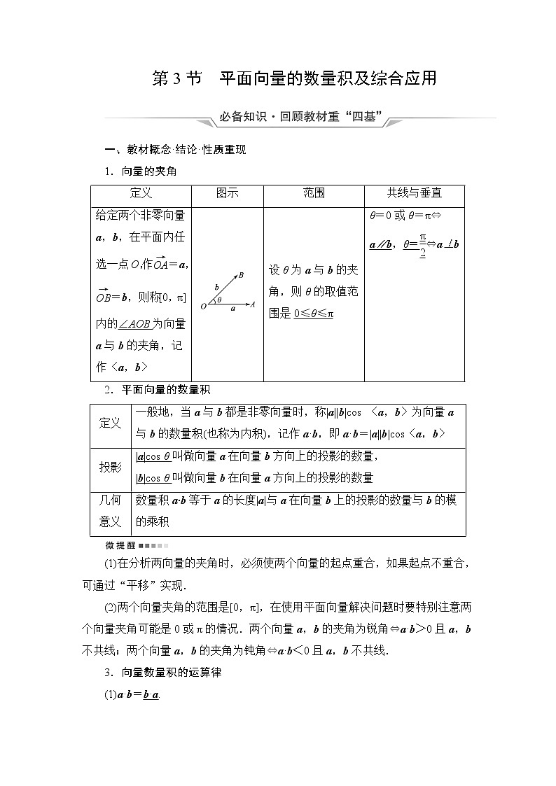人教B版高考数学一轮总复习第6章第3节平面向量的数量积及综合应用学案01