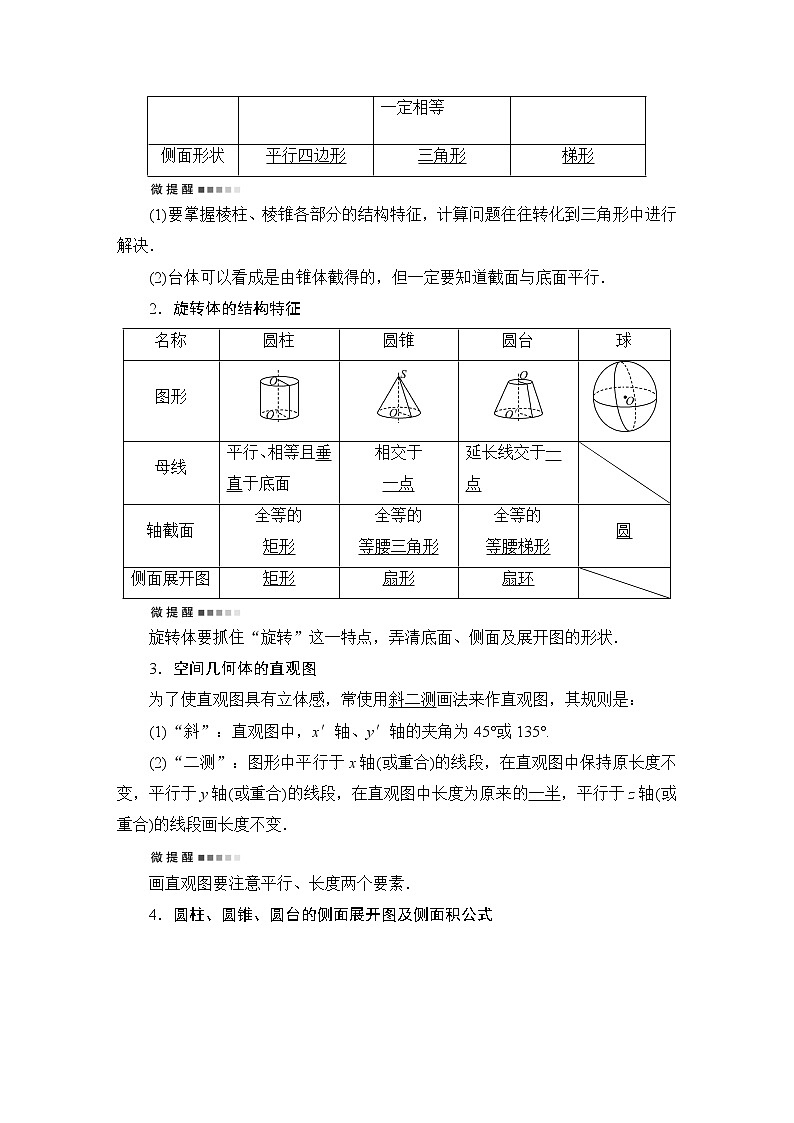 人教B版高考数学一轮总复习第7章第1节空间几何体及其表面积、体积学案第2页