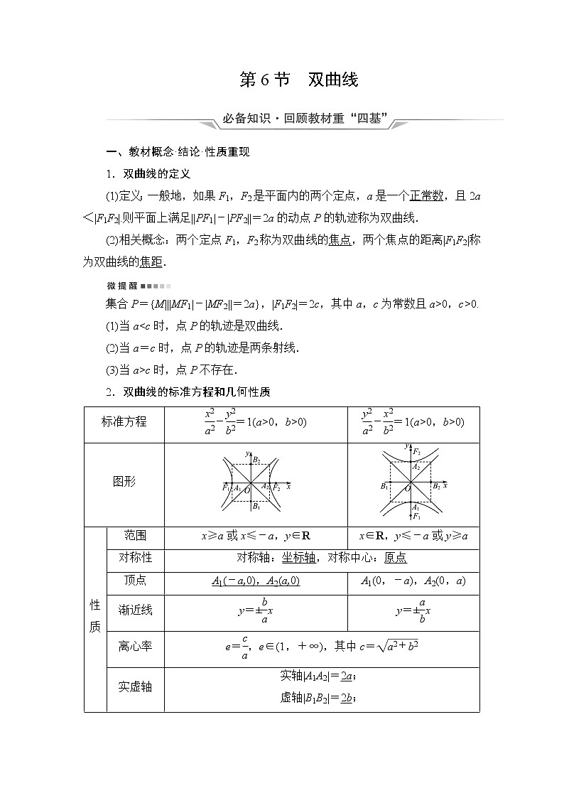 人教B版高考数学一轮总复习第8章第6节双曲线学案第1页
