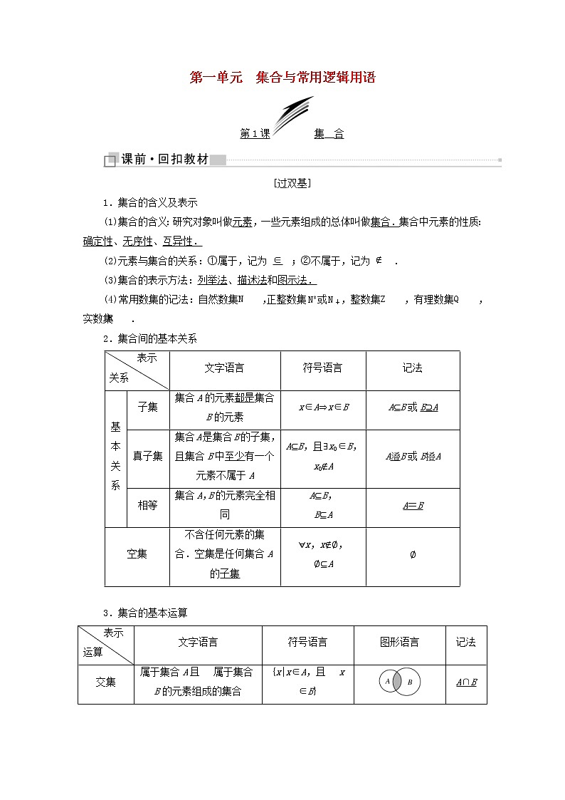 通用版高考数学(文数)一轮复习第01单元《集合与常用逻辑用语》学案(含详解)01