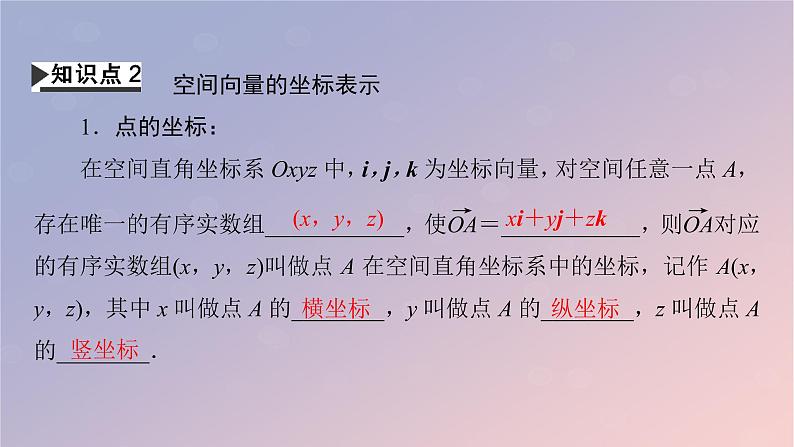 2022秋高中数学第一章空间向量与立体几何1.3空间向量及其运算的坐标表示1.3.1空间直角坐标系课件新人教A版选择性必修第一册第6页