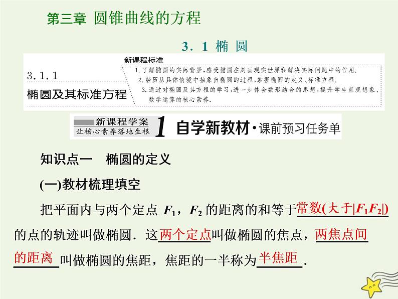 2022秋新教材高中数学第三章圆锥曲线的方程3.1椭圆3.1.1椭圆及其标准方程课件新人教A版选择性必修第一册第1页