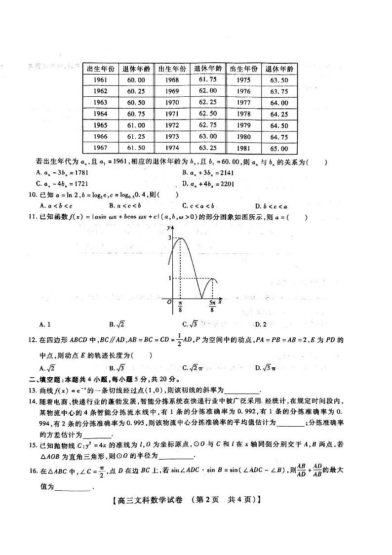 2022-2023学年高三上学期TOP二十名校调研摸底考试文科数学试卷第2页