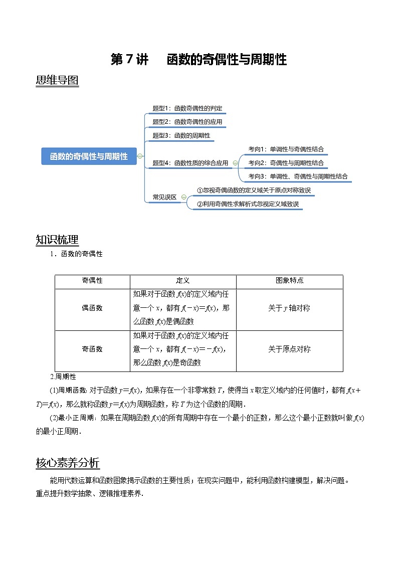 (新高考)高考数学一轮复习考点复习讲义第7讲《函数的奇偶性与周期性》（解析版）第1页