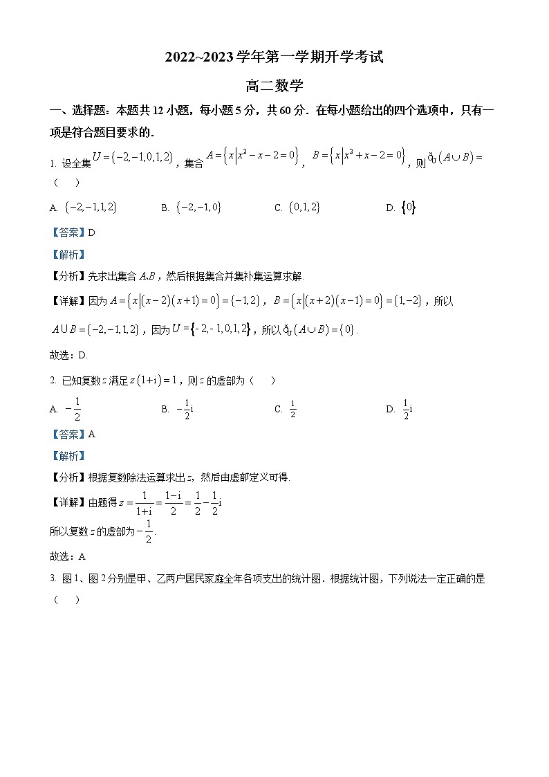 2023晋中榆次一中校高二上学期开学考试数学试题含答案01