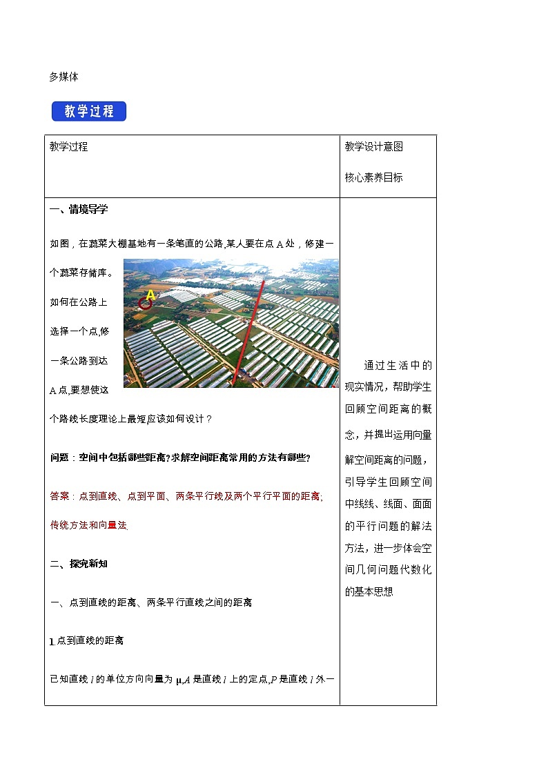 高中数学选择性必修一  1.4.2 用空间向量研究距离、夹角问题教学设计第2页