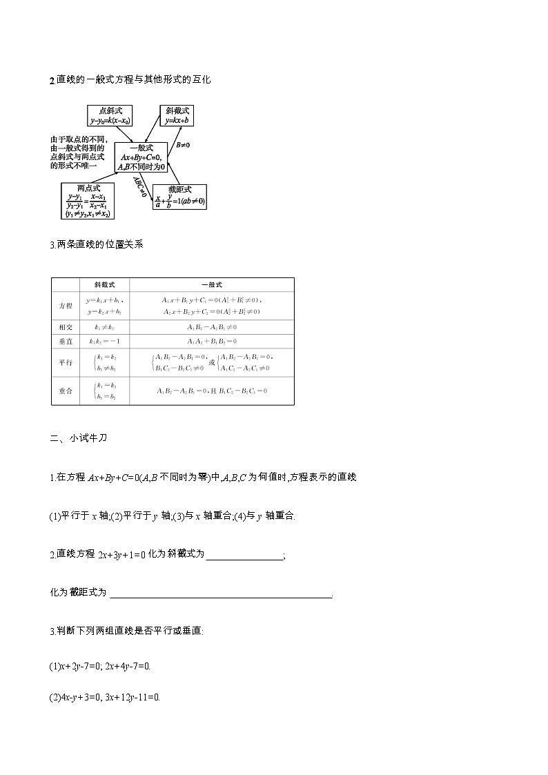 高中数学选择性必修一  2.2.3 直线的一般式方程（导学案）第2页