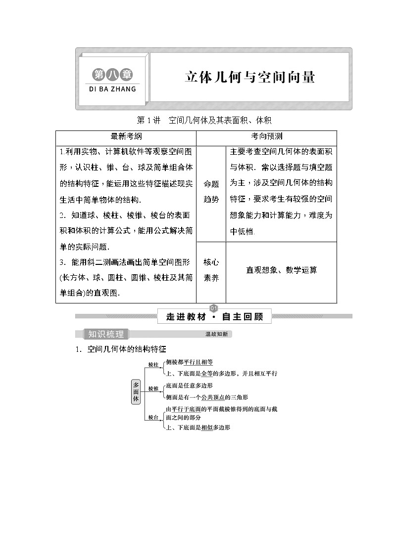 (新高考)高考数学一轮复习课时练习8.1《空间几何体及其表面积、体积》(含解析)第1页