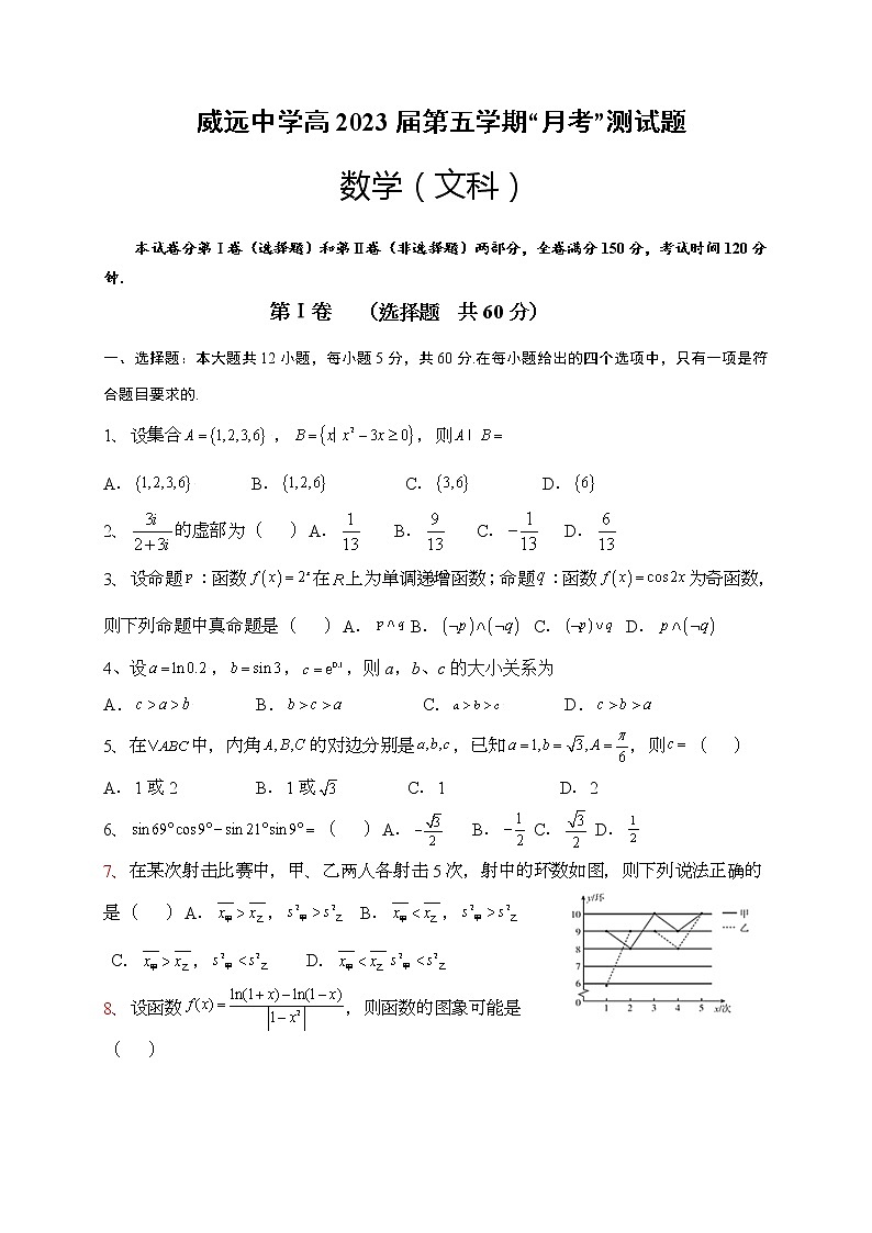 四川省内江市威远中学校2022-2023学年高三上学期第一次阶段性考试数学（文）试题（含答案）第1页