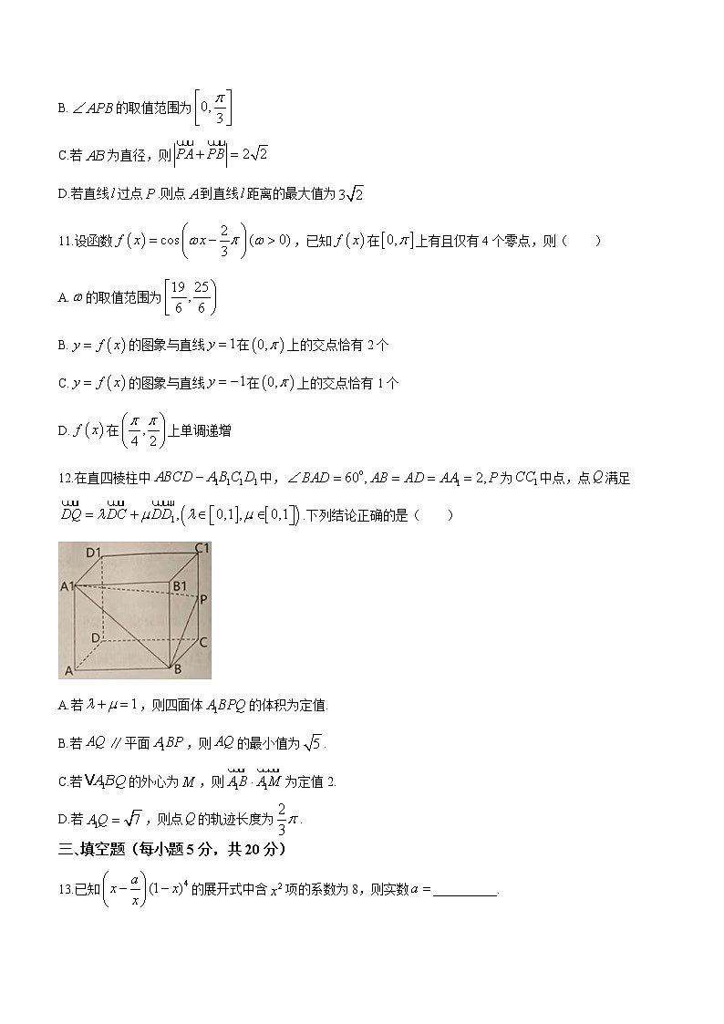 湖南省岳阳地区2023届高三上学期适应性考试数学试题（含答案）第3页