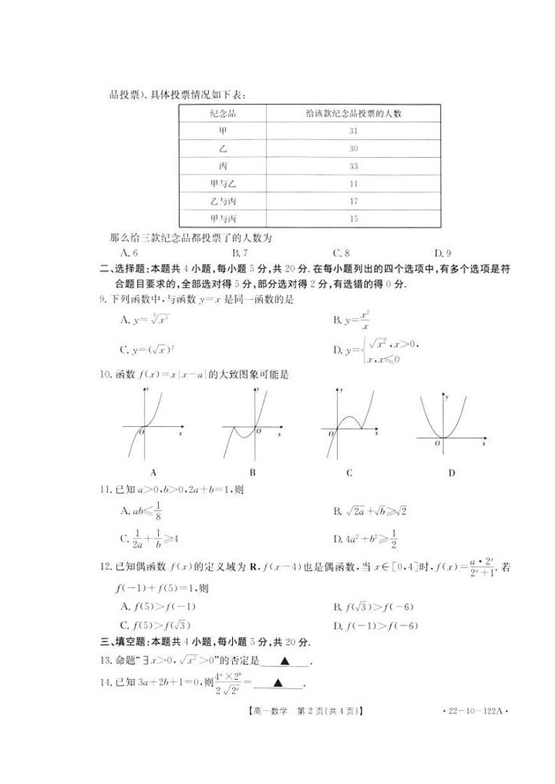 高一数学试题第2页