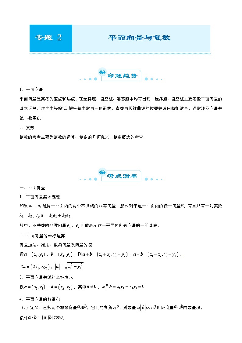 （新高考）高考数学二轮精品专题二《平面向量与复数》（教师版）第1页