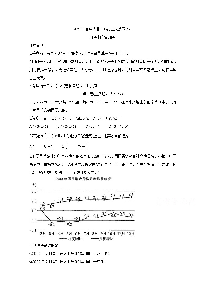 2021郑州高三下学期3月第二次质量预测（二模）数学（理）含答案第1页
