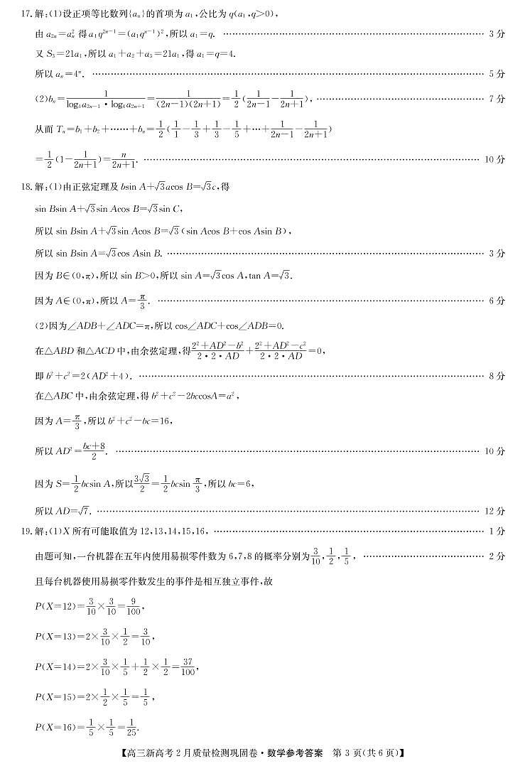 湖北省九师联盟2020-2021学年高三下学期新高考2月质量检测巩固卷数学试题答案第3页