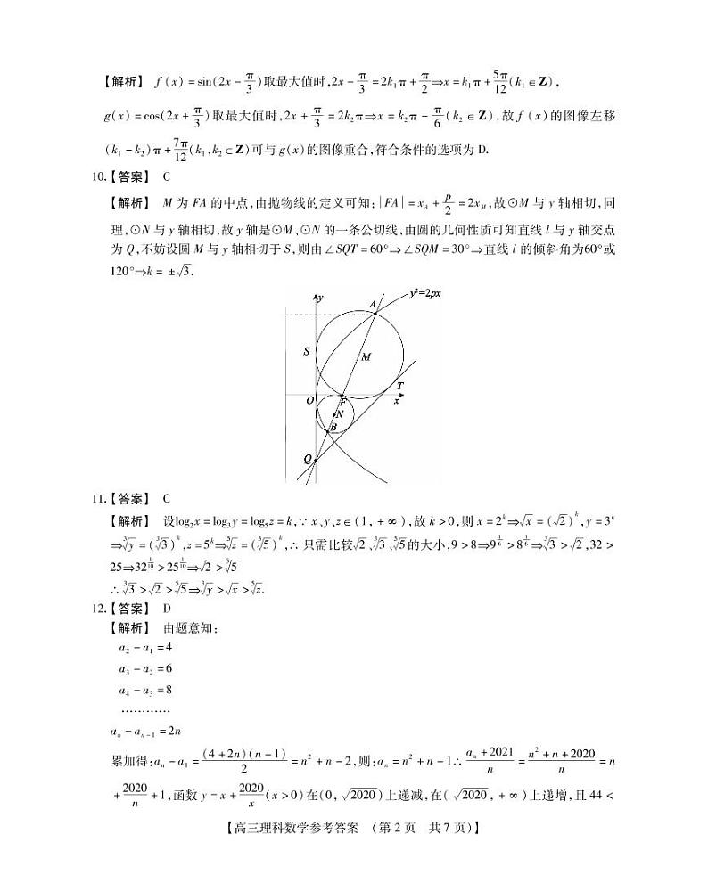 高三理科数学参考答案第2页