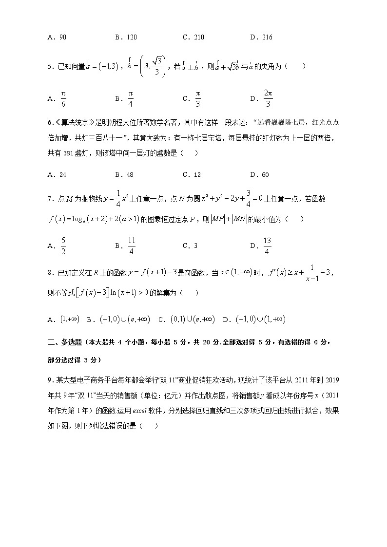 2021济南大学城实验高级中学高三下学期2月份模拟考试数学试题含答案第2页