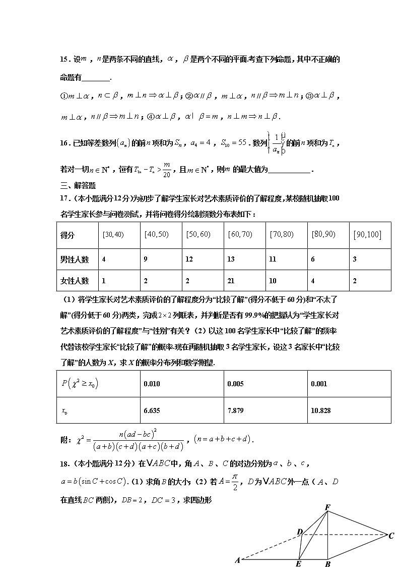 2021攀枝花十五中校高三上学期第10次周考数学（理）试卷含答案第3页