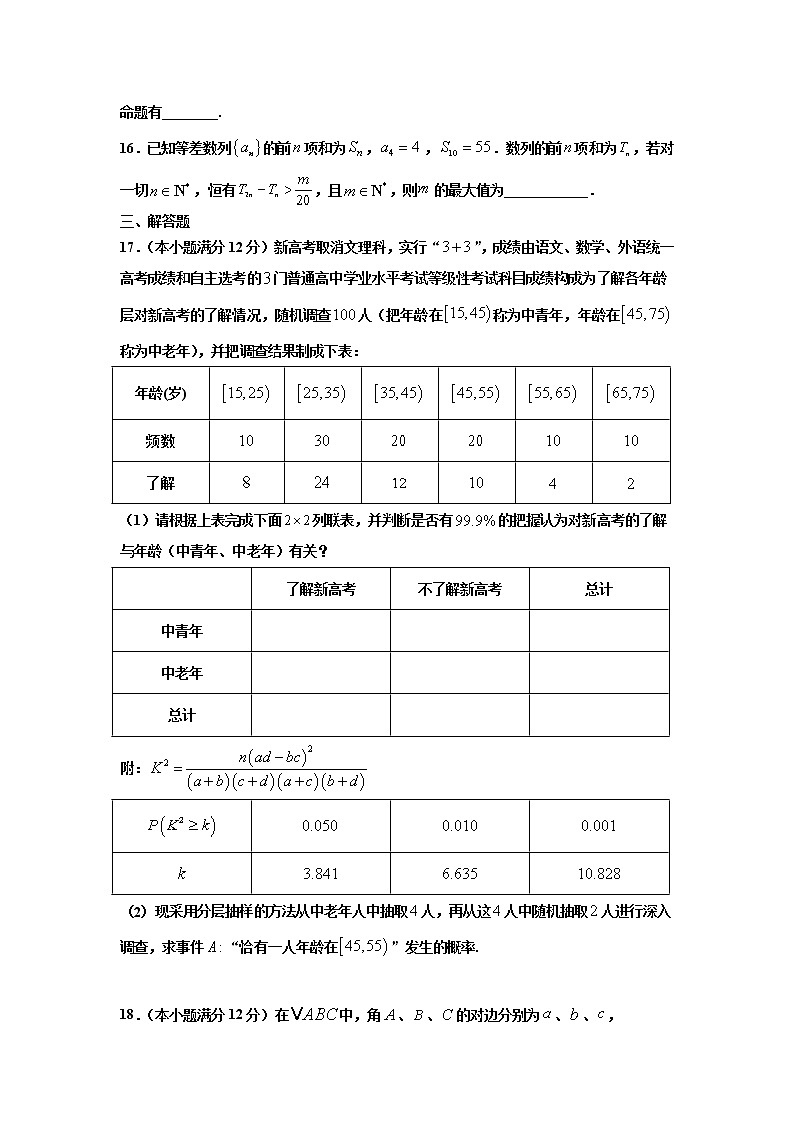 2021攀枝花十五中校高三上学期第10次周考数学（文）试卷含答案第3页