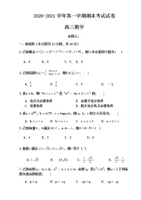 2021武威民勤县四中高三上学期期末考试数学（理）试题含答案
