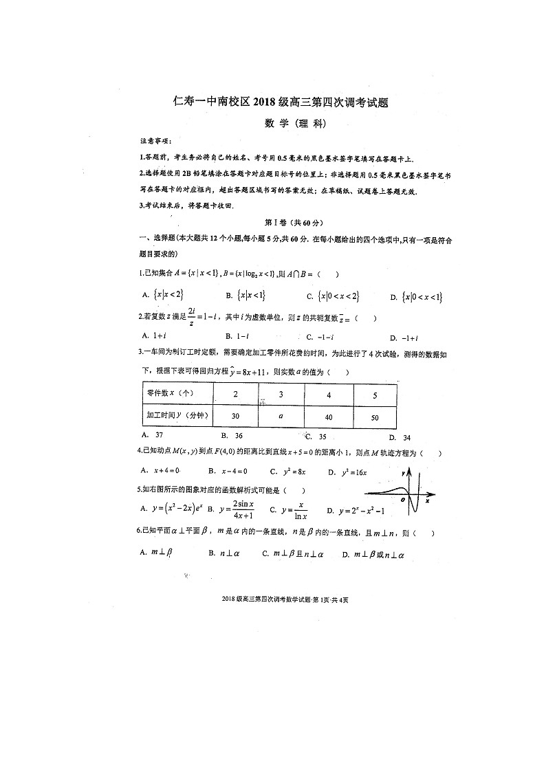 2021四川省仁寿一中校南校区高三第四次调研数学（理）试题扫描版含答案第1页