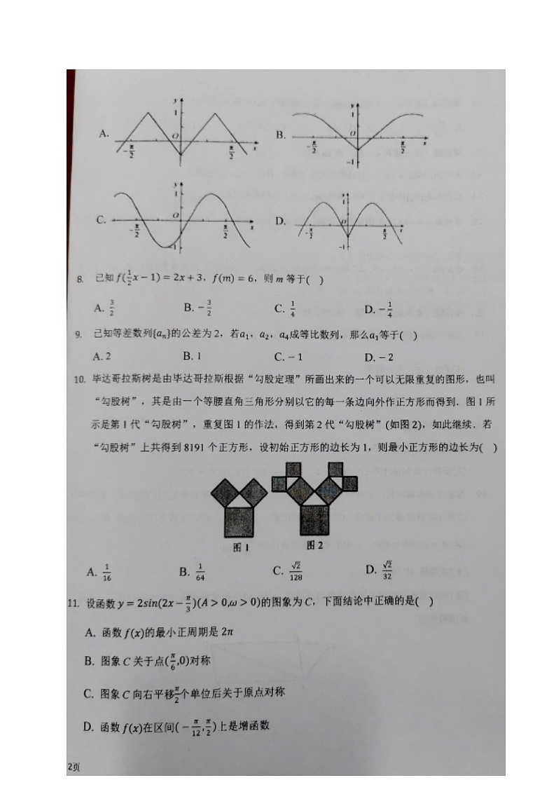 2021石嘴山三中高三上学期第二次月考数学（文科）试题图片版含答案第2页