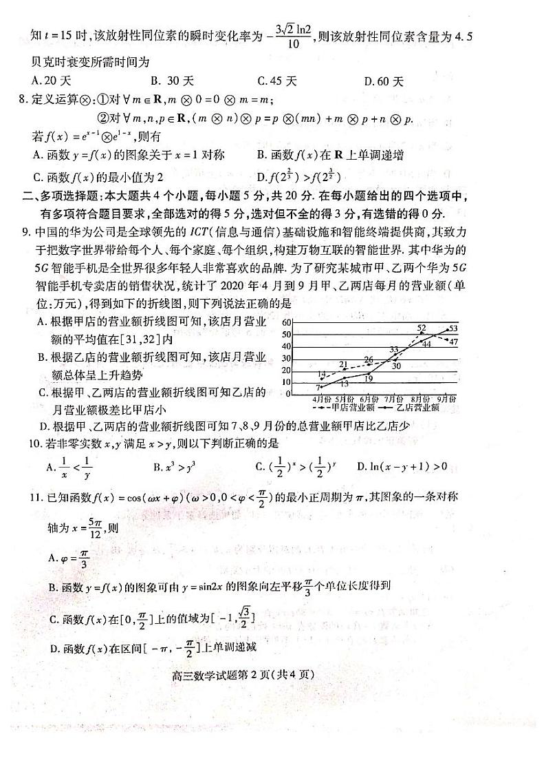 2021潍坊高三上学期期中考试数学试题扫描版含答案第2页