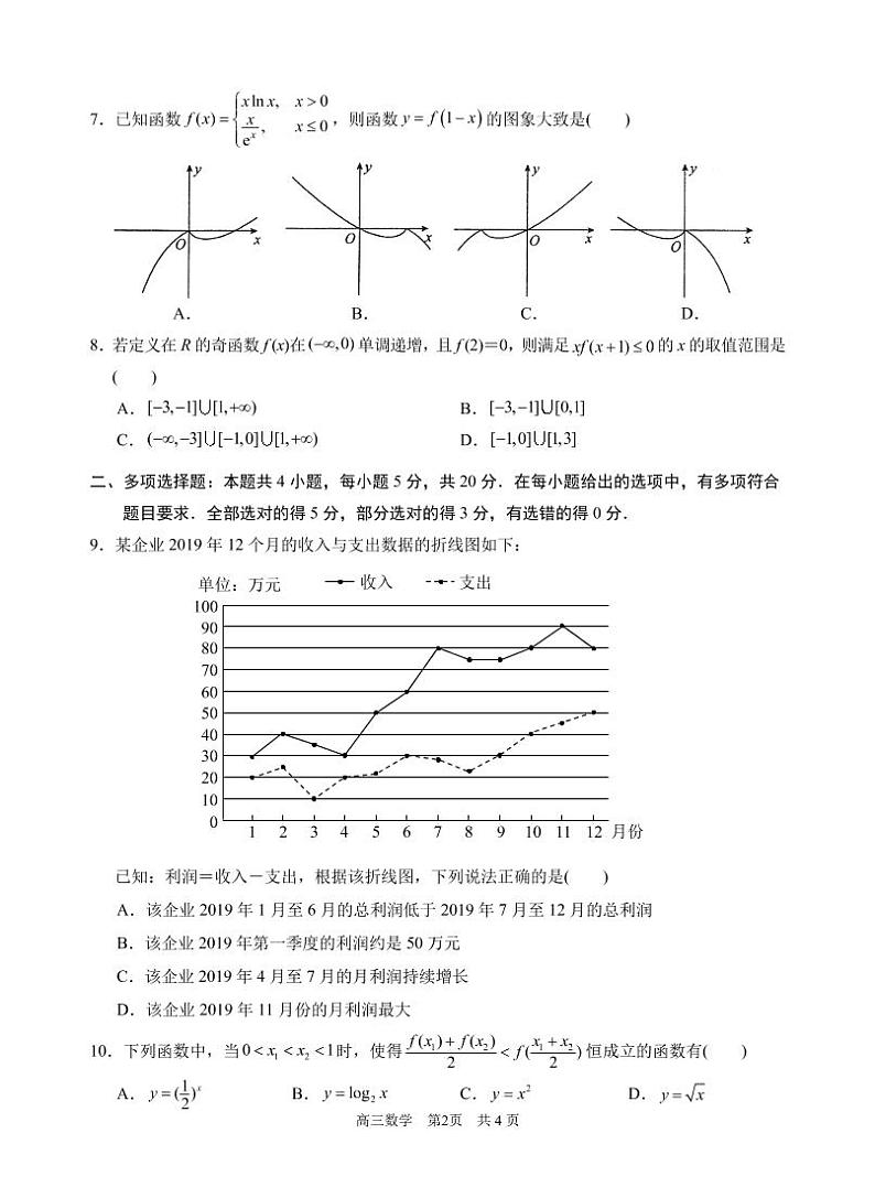 2021苏州相城区高三上学期阶段性诊断测试数学试卷PDF版含答案第2页