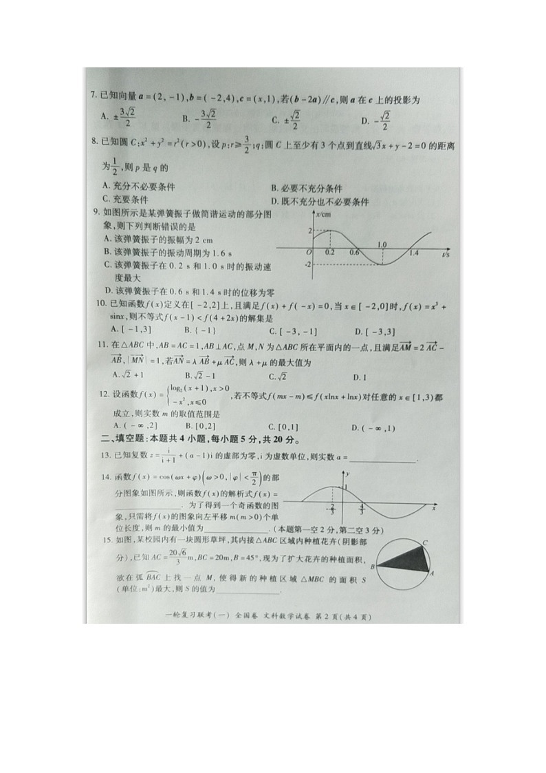吉林省2021届高三一轮复习联考（一）  全国卷II数学（文）试卷（扫描版）第2页