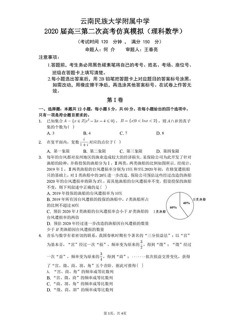 2020云南民族大学附中高三第二次高考仿真模拟数学（理）试题（PDF可编辑版）PDF版含答案01