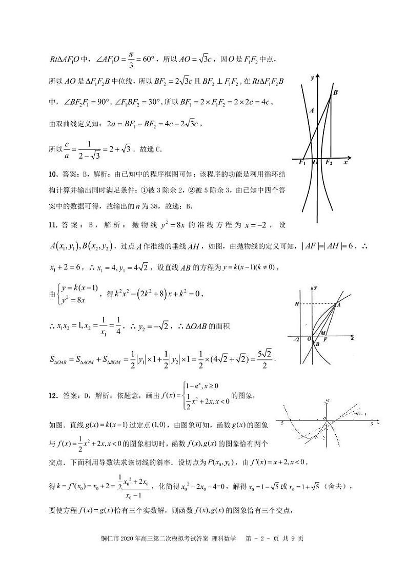 铜仁市2020年高三第二次模拟考试试题答案（理科数学）第2页