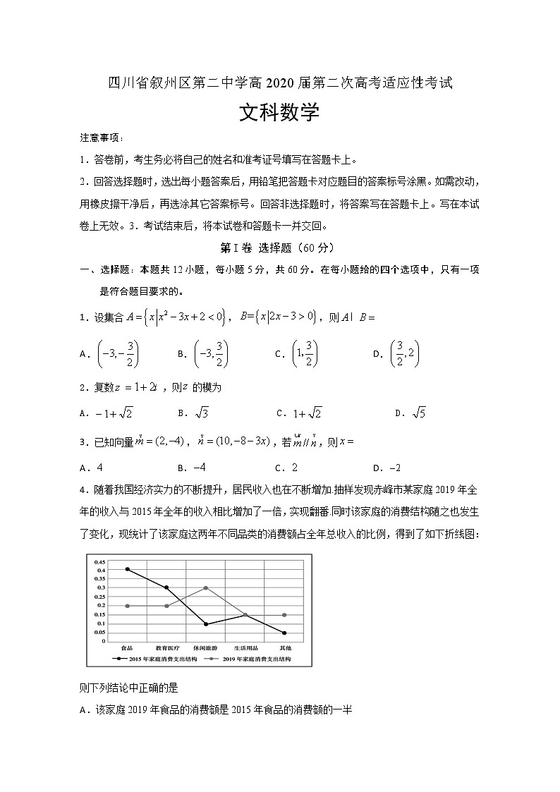 2020叙州区二中高三下学期第二次高考适应性考试数学（文）试题含答案第1页