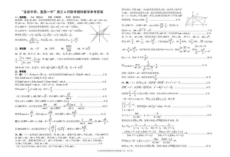 2020宜昌一中、龙泉中学高三6月联考数学（理）试题含答案01