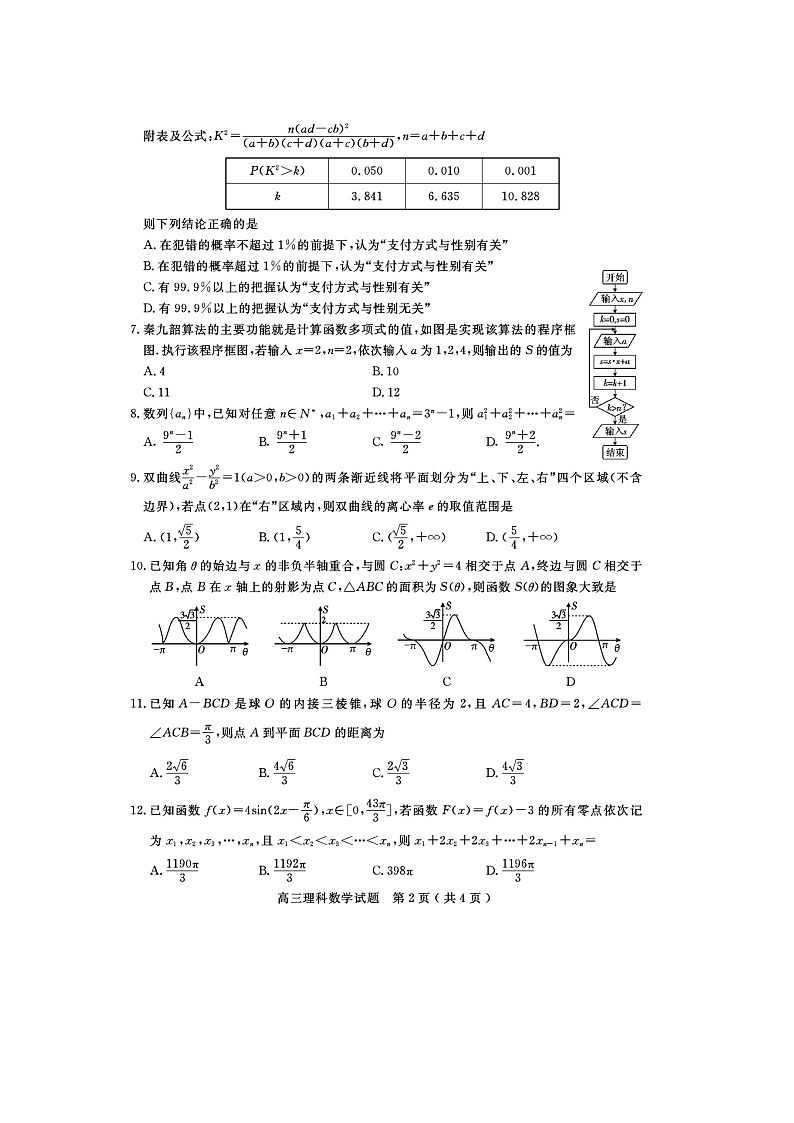 2020乐山高中高三第三次调查研究考试数学（理）试题扫描版含答案第2页