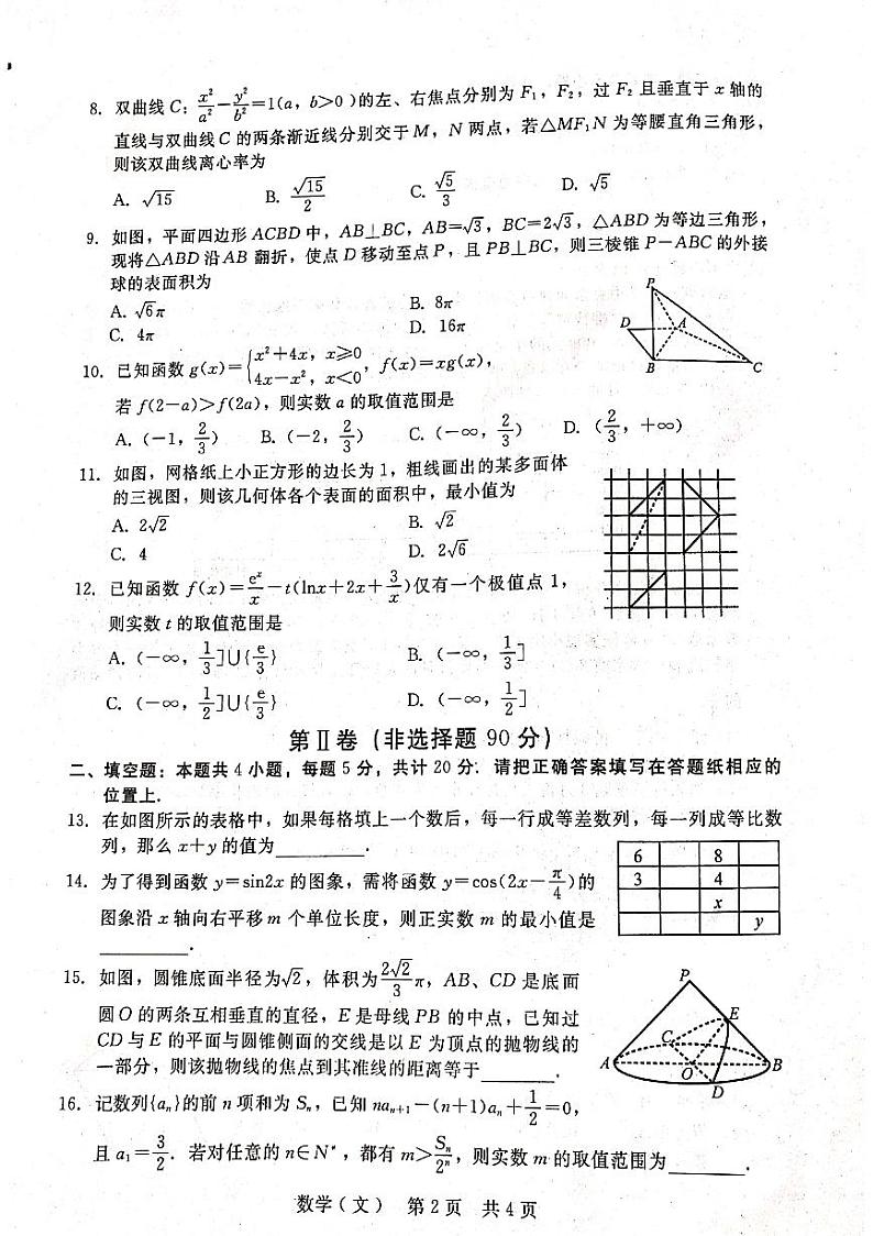 山西省晋中市2020届高三普通高等学校招生统一模拟考试（四模）数学（文）试题（图片版）第2页