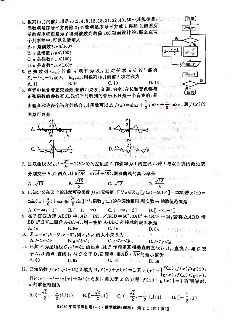 2020河南省顶尖名校高三4月联考数学（理）试题PDF版缺答案02