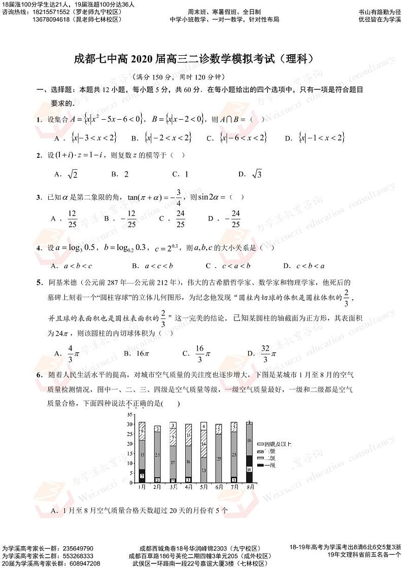 2020成都七中高三二诊模拟考试理科数学PDF版含答案01