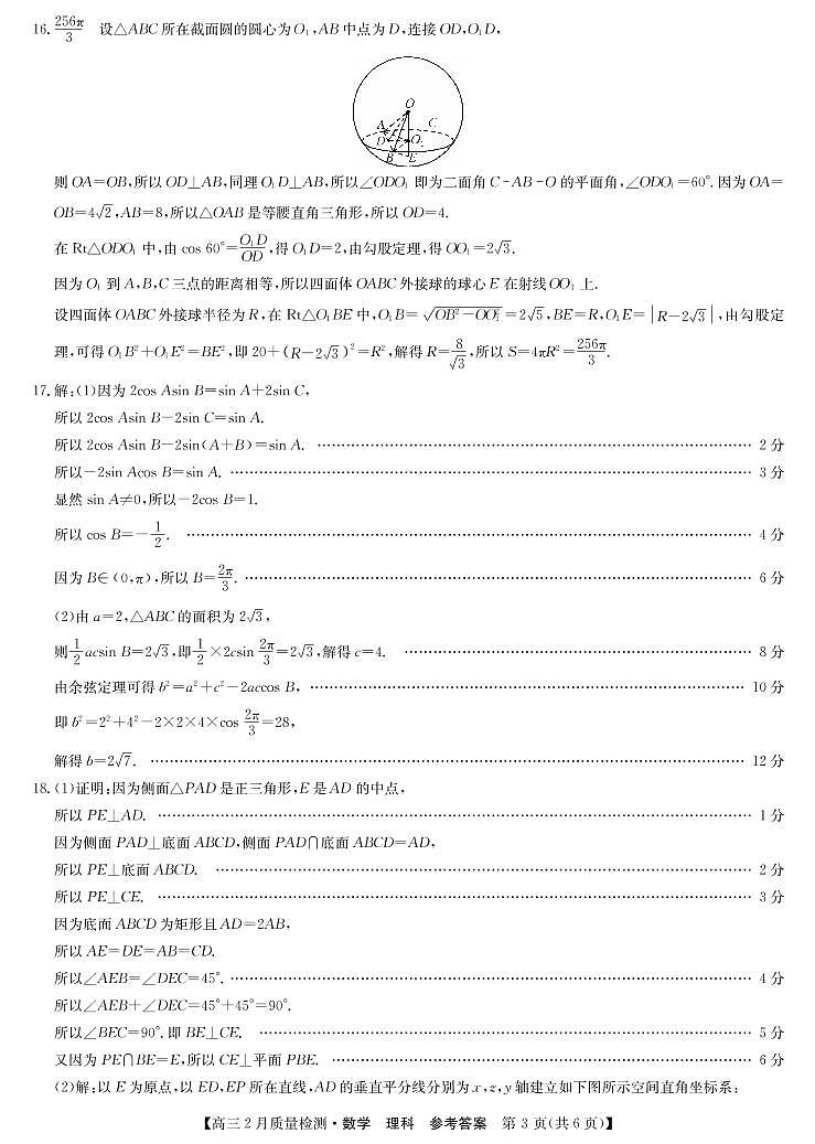 九师联盟高三2月考-数学理科答案第3页