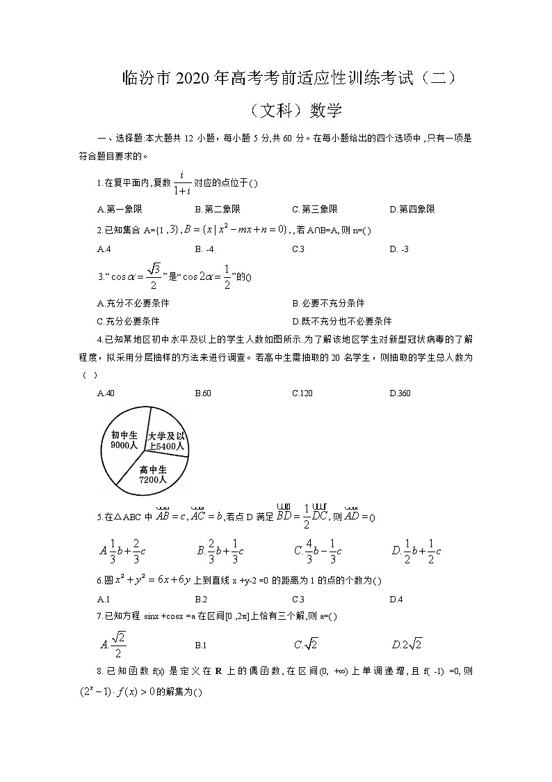 2020临汾高三高考考前适应性训练考试（二）数学（文）试题含答案第1页