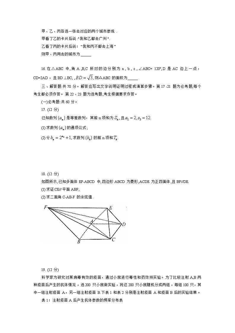 2020临汾高三高考考前适应性训练考试（二）数学（文）试题含答案第3页